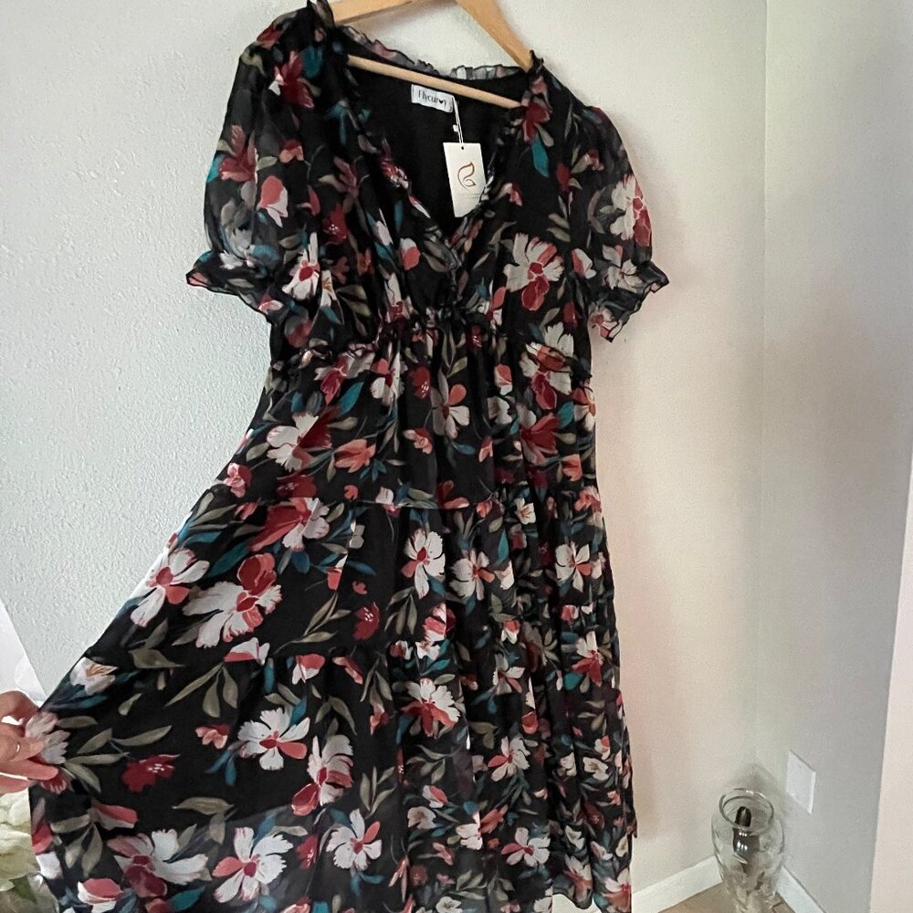 NWT Flycurvy‎ Chiffon Floral Flowy Maxi Dress Size 4XL